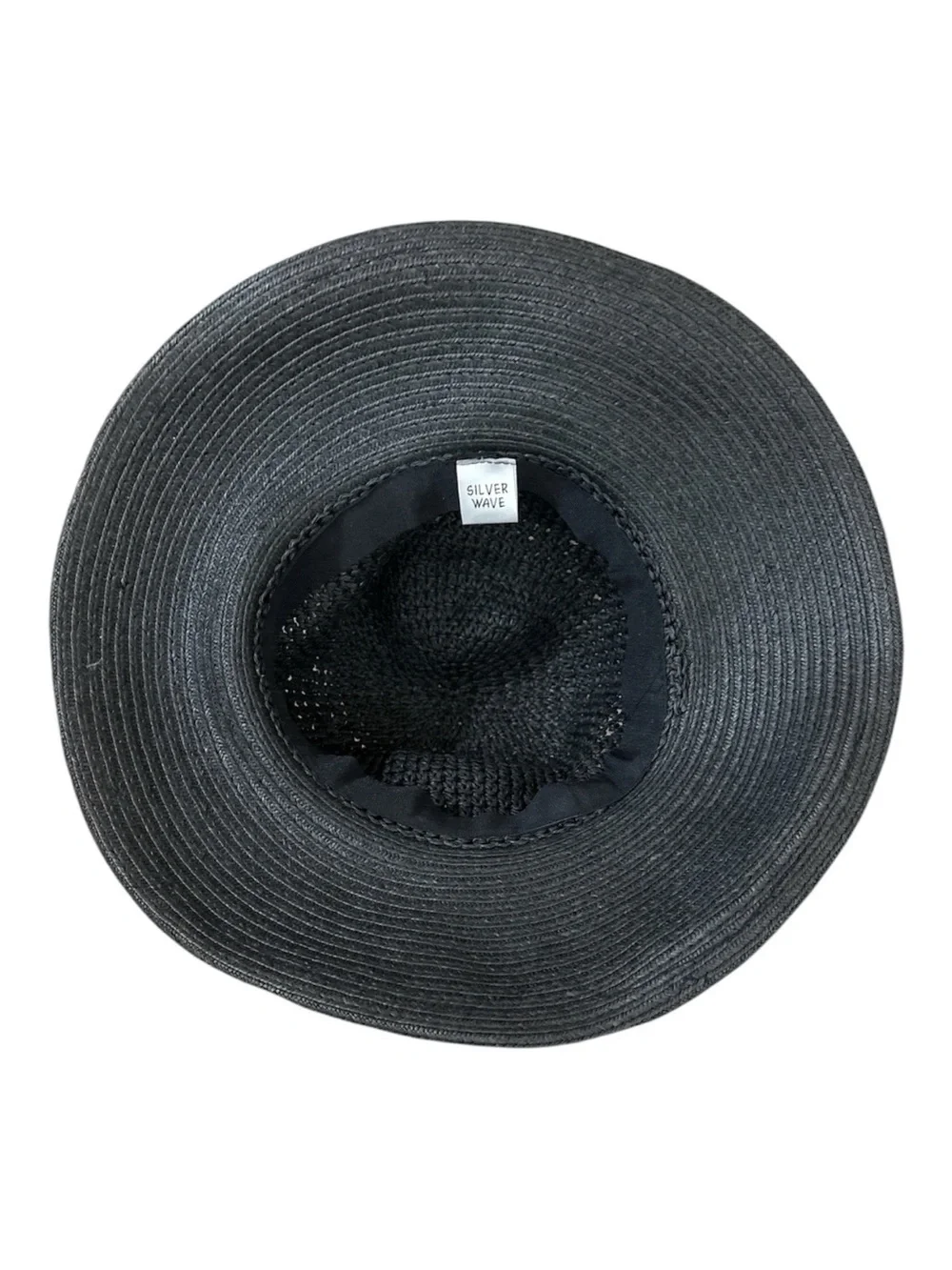 Silver Wave Black Straw Sun Hat Wide Brim Boho Resort Beach Glam NWOT